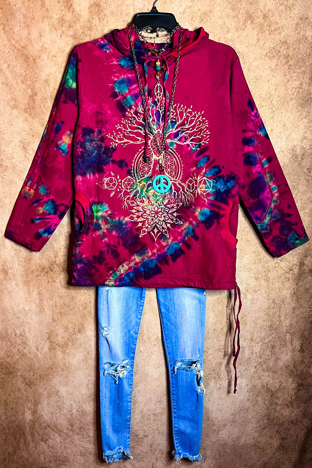 6-12 Size -The Tree of Life Hoodie Sweater 100% Cotton in Red-----------Sale