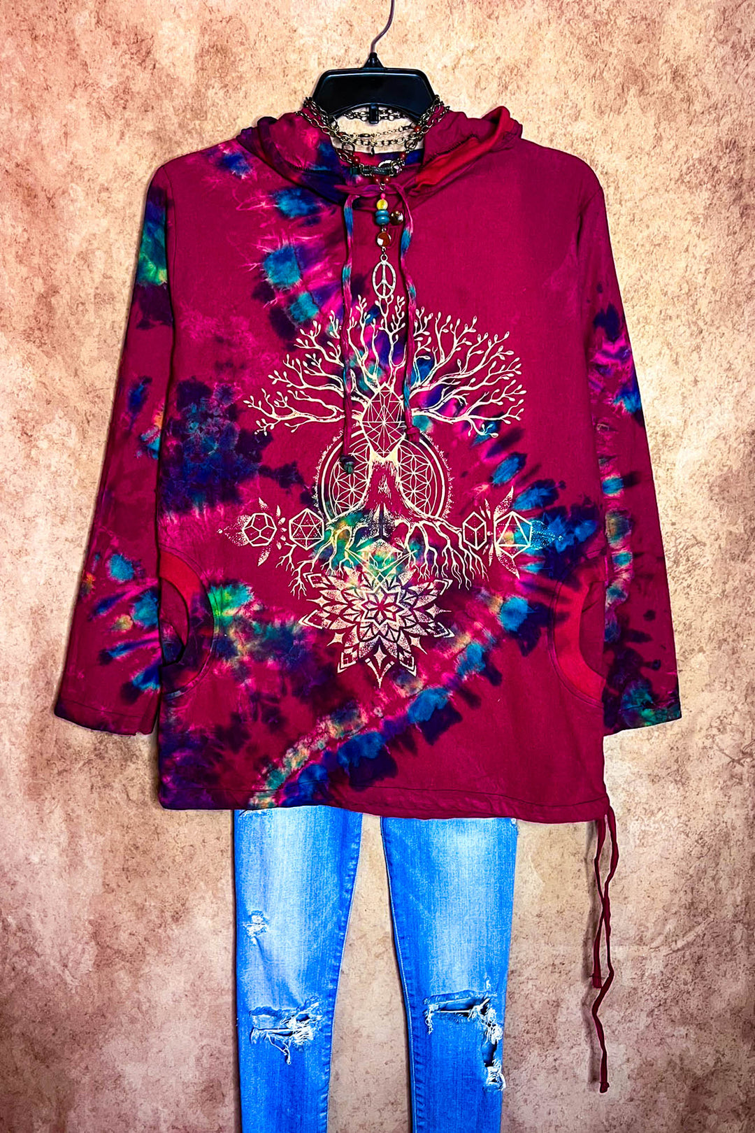 6-12 Size -The Tree of Life Hoodie Sweater 100% Cotton in Red-----------Sale