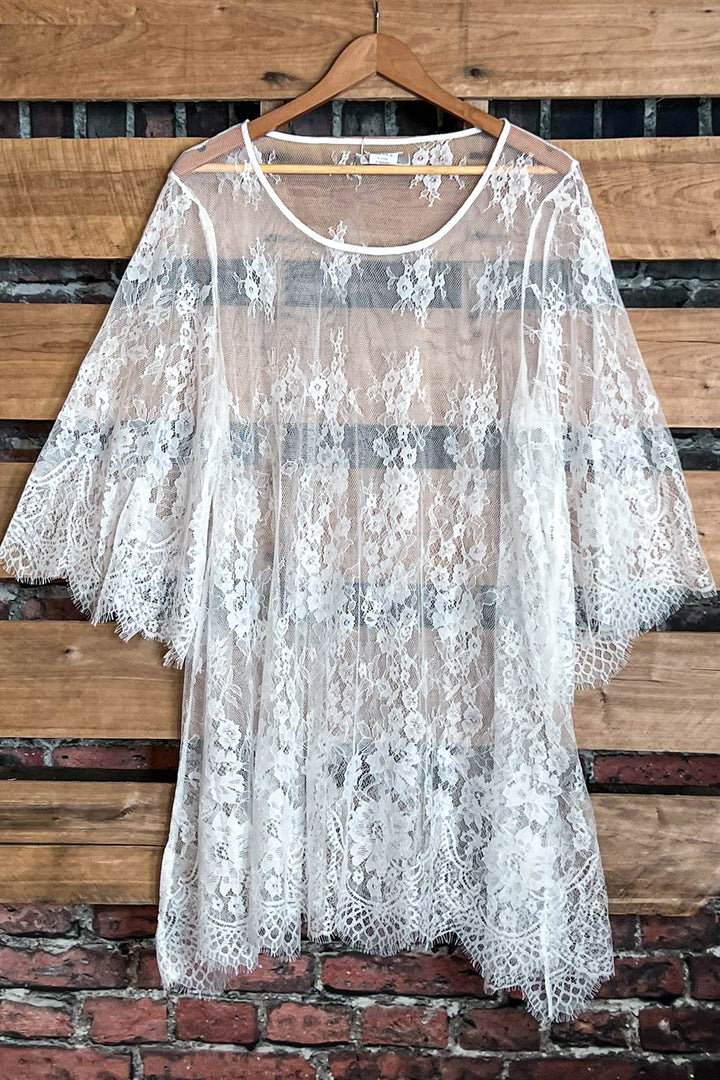 Made You Look Lace Sheer Tunic in White