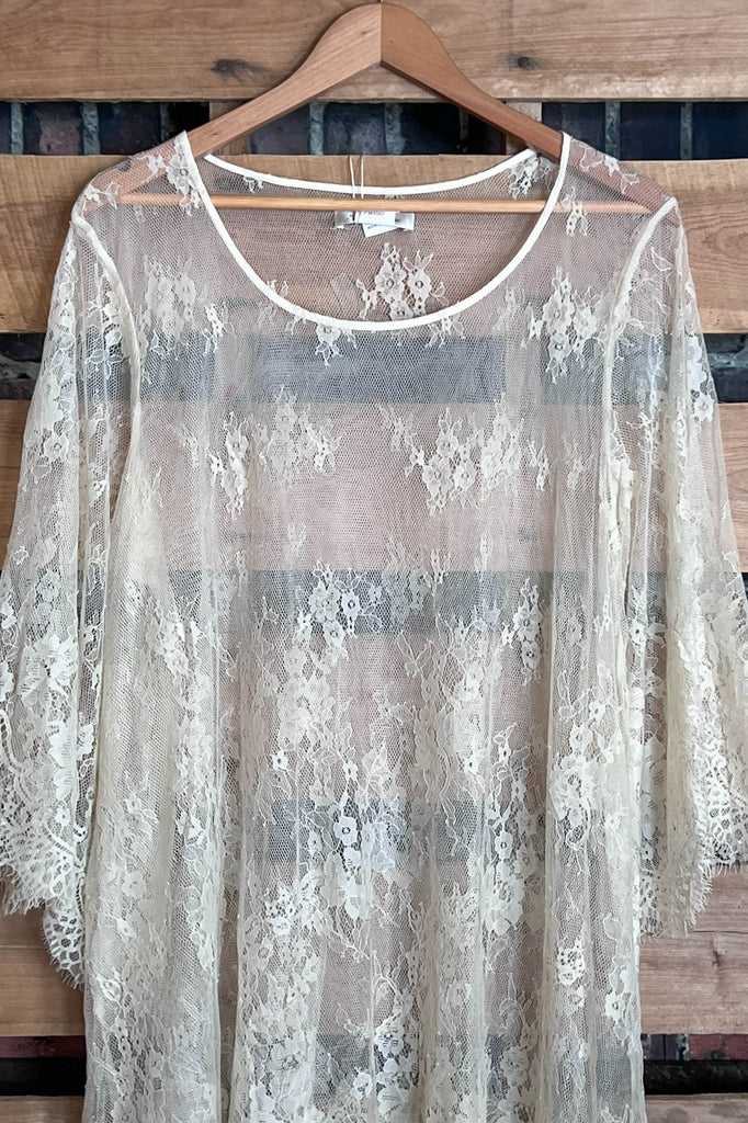Made You Look Lace Sheer Tunic in Beige
