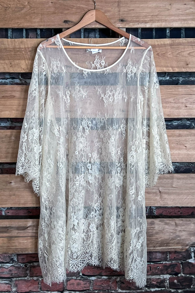 Made You Look Lace Sheer Tunic in Beige