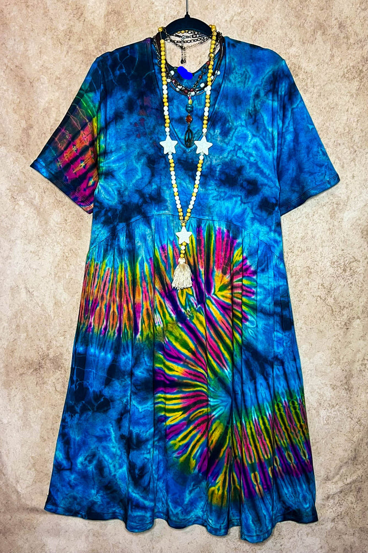 ALL FOR THE BEST TIE DYE DRESS IN TEAL & MULTI-COLOR