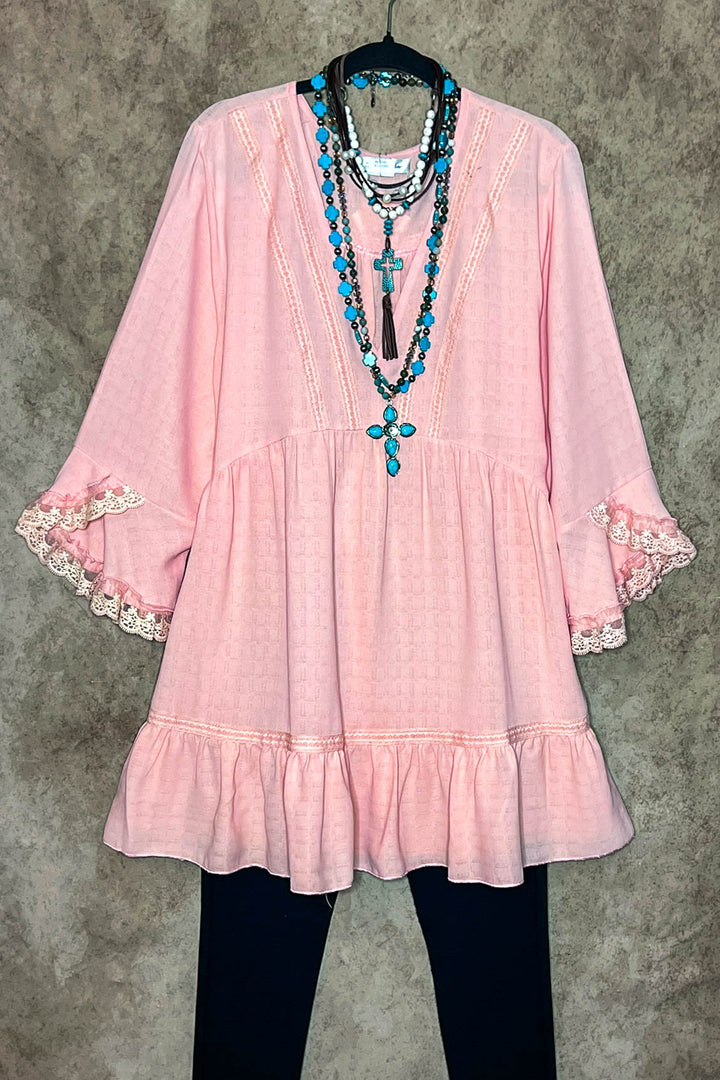 CORAL PEACH LACE TRIM DRESS TUNIC-------SALE