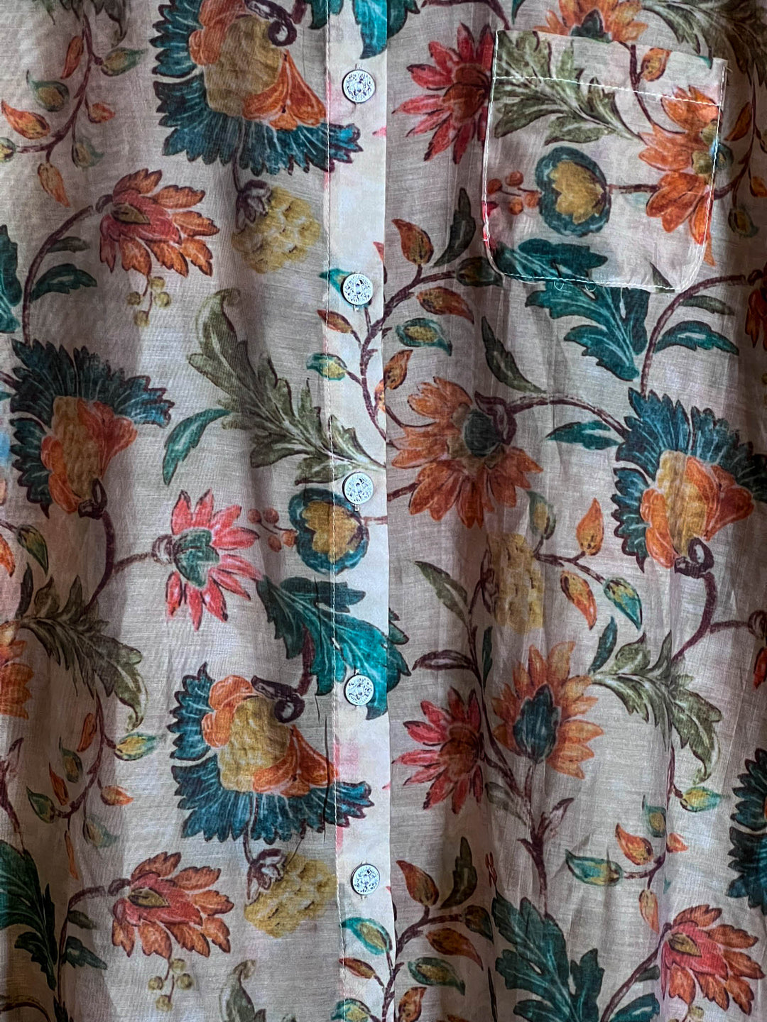 TROPICAL SUNRISE GARDEN FAB SHIRT IN TAUPE & MULTI-COLOR