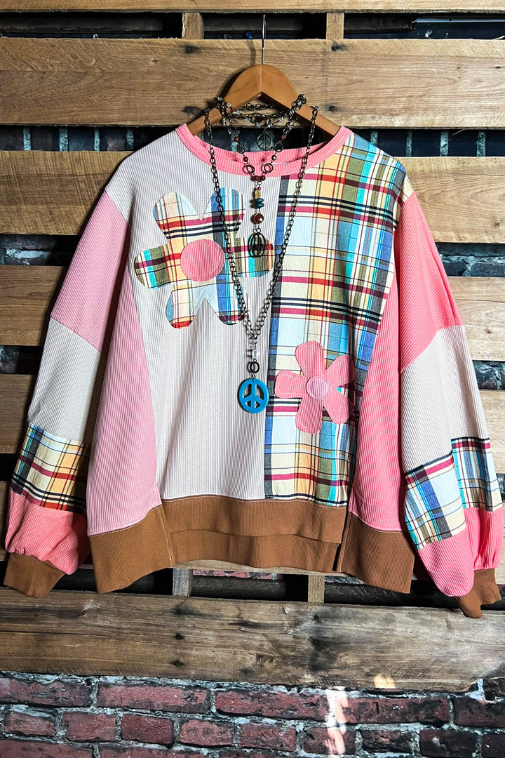 A Good Feeling Artisan Flowers Patch Sweatshirt in Multi-Color