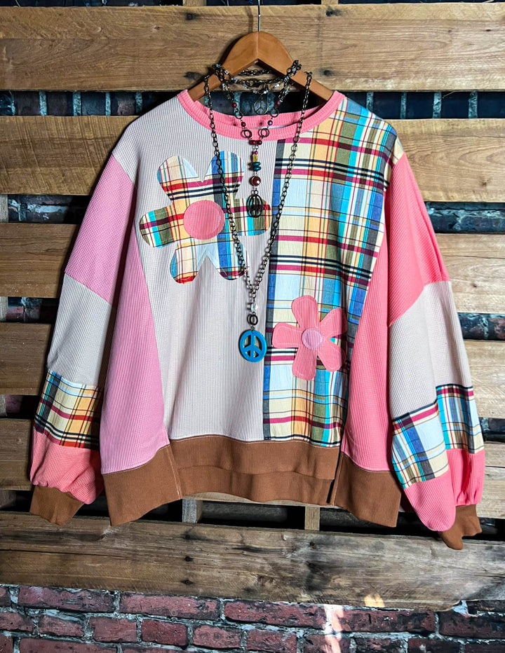 A Good Feeling Artisan Flowers Patch Sweatshirt in Multi-Color