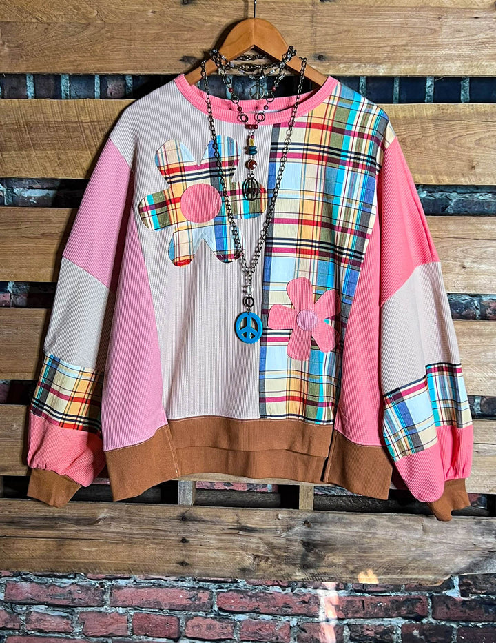 A Good Feeling Artisan Flowers Patch Sweatshirt in Multi-Color