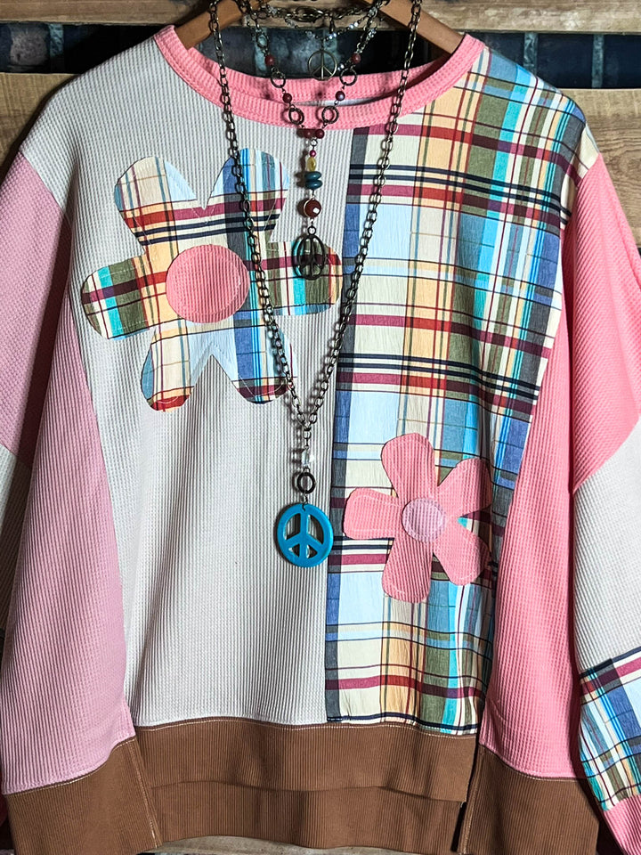 A Good Feeling Artisan Flowers Patch Sweatshirt in Multi-Color