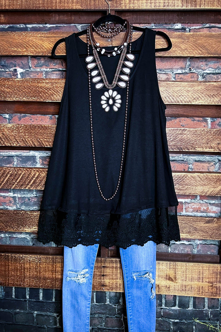 6-10 - SIZE - LACE SLIP DRESS EXTENDER TOP BLACK---------SALE