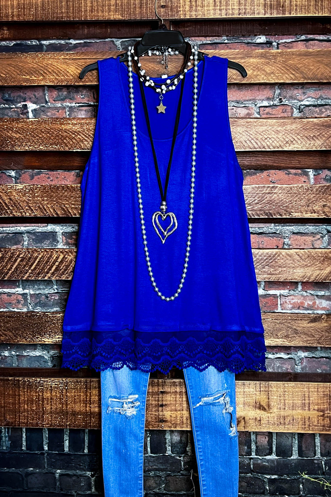 SWEETER THAN HONEY ROYAL BLUE LACE SLIP DRESS EXTENDER TOP