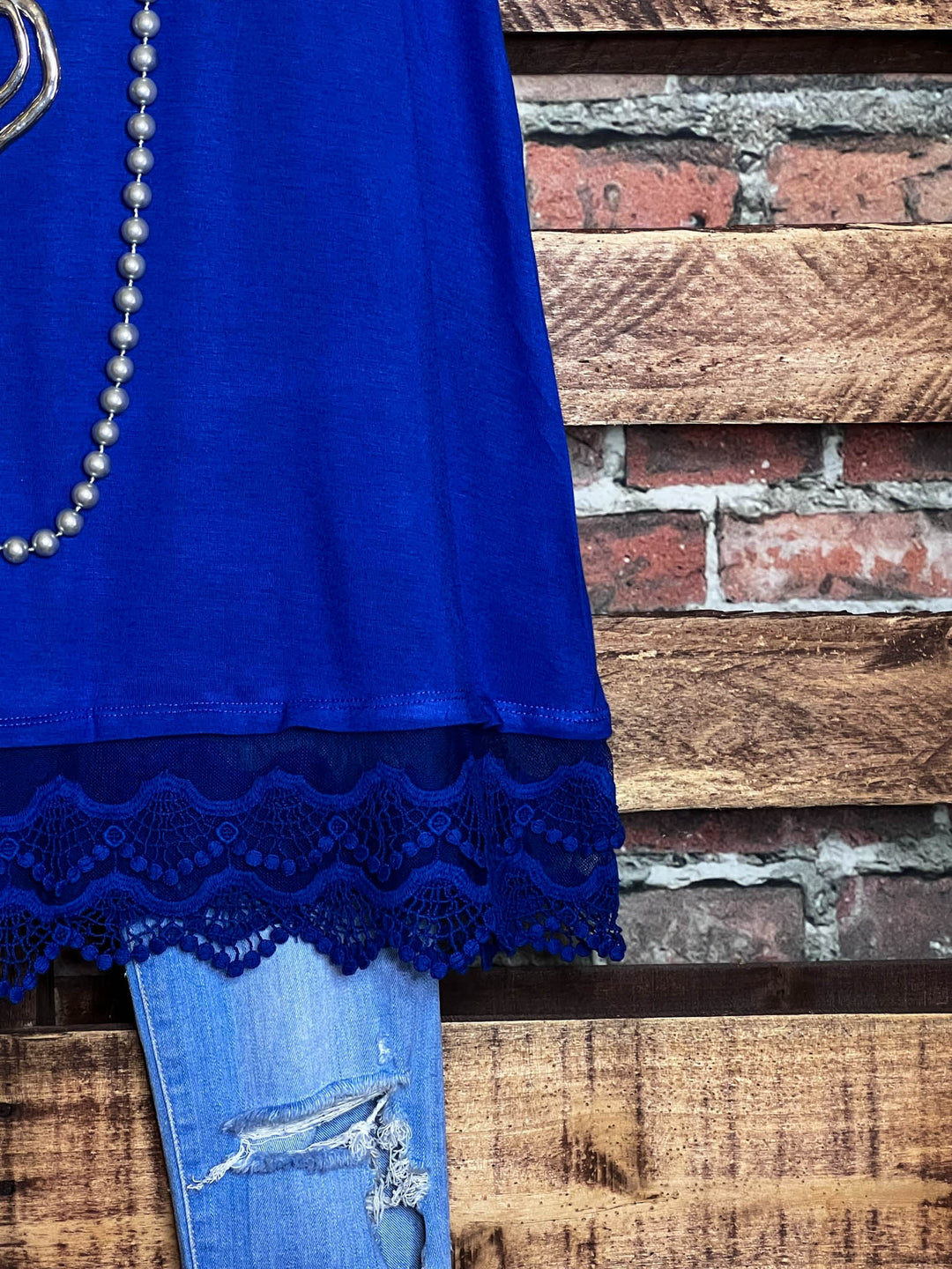 SWEETER THAN HONEY ROYAL BLUE LACE SLIP DRESS EXTENDER TOP