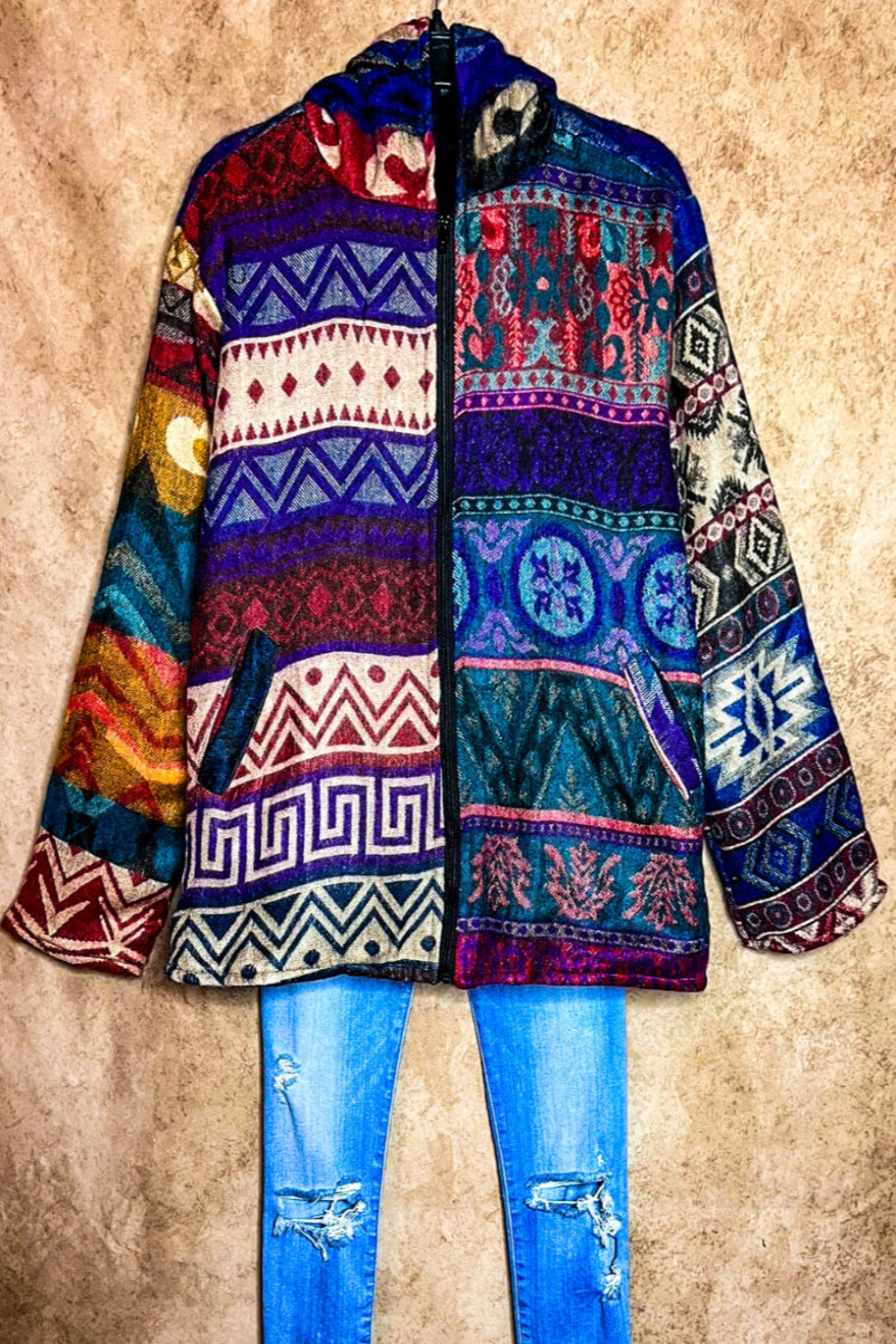 Hoodie Quilted Knit Jacket in Blue, Purple & Multi------Sale