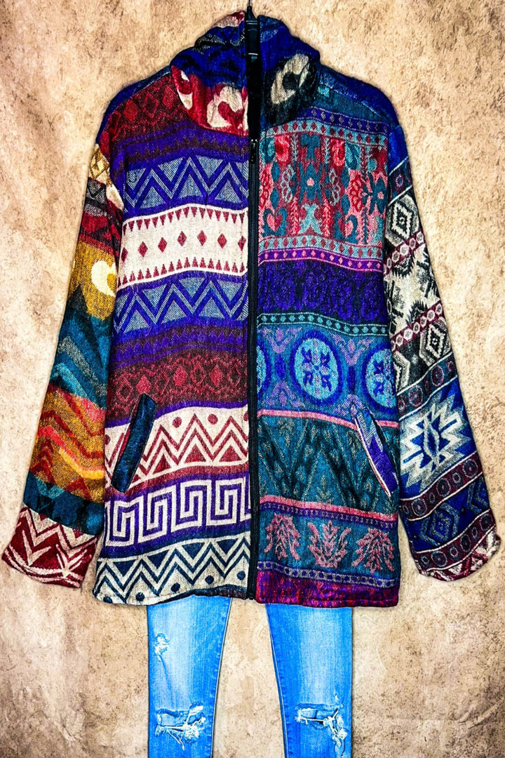 Hoodie Quilted Knit Jacket in Blue, Purple & Multi------Sale