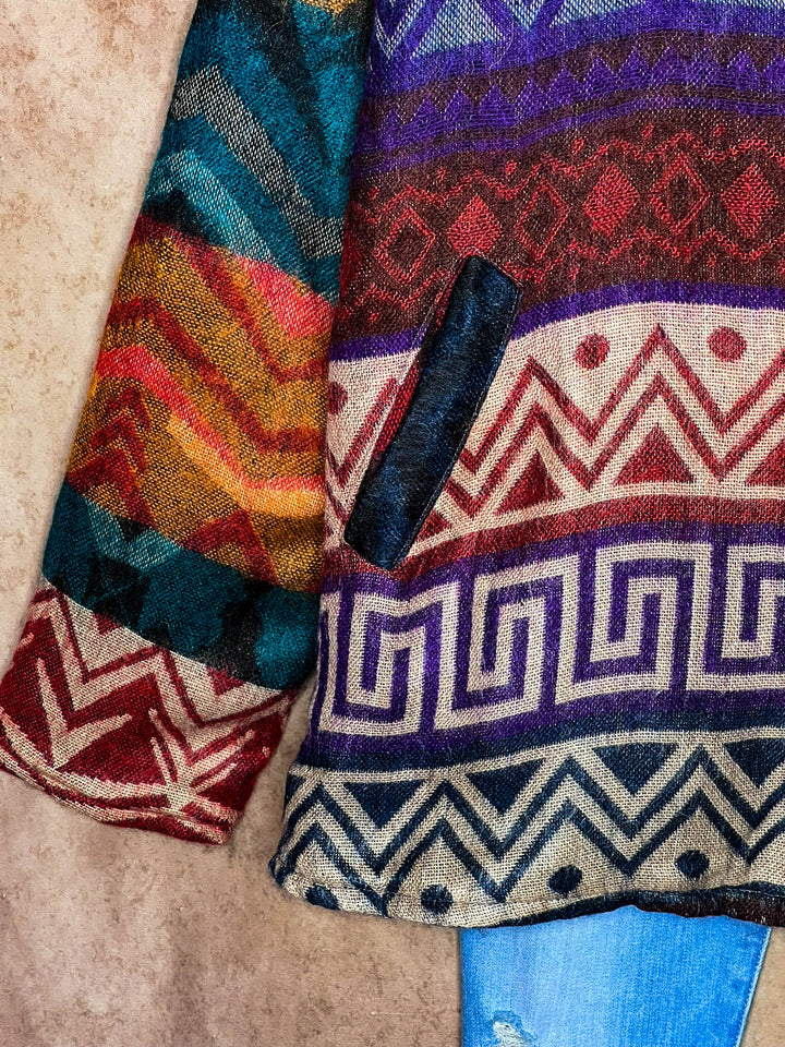 Hoodie Quilted Knit Jacket in Blue, Purple & Multi------Sale