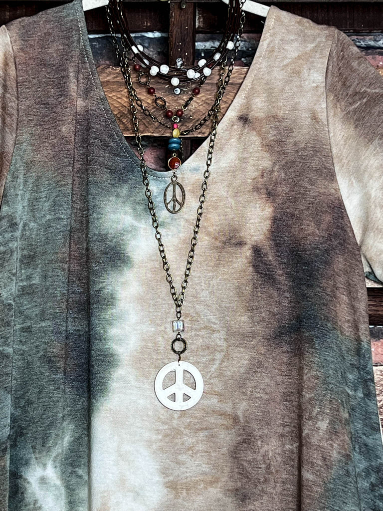 Matching The Vibe Peace & Love Tie Dye Midi Dress In Olive & Multi-Color