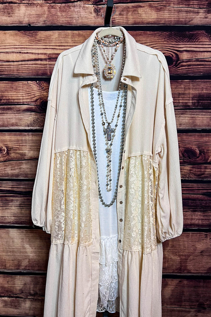 SECRETS OF MY HEARTS SHIRT DRESS JACKET IN BEIGE