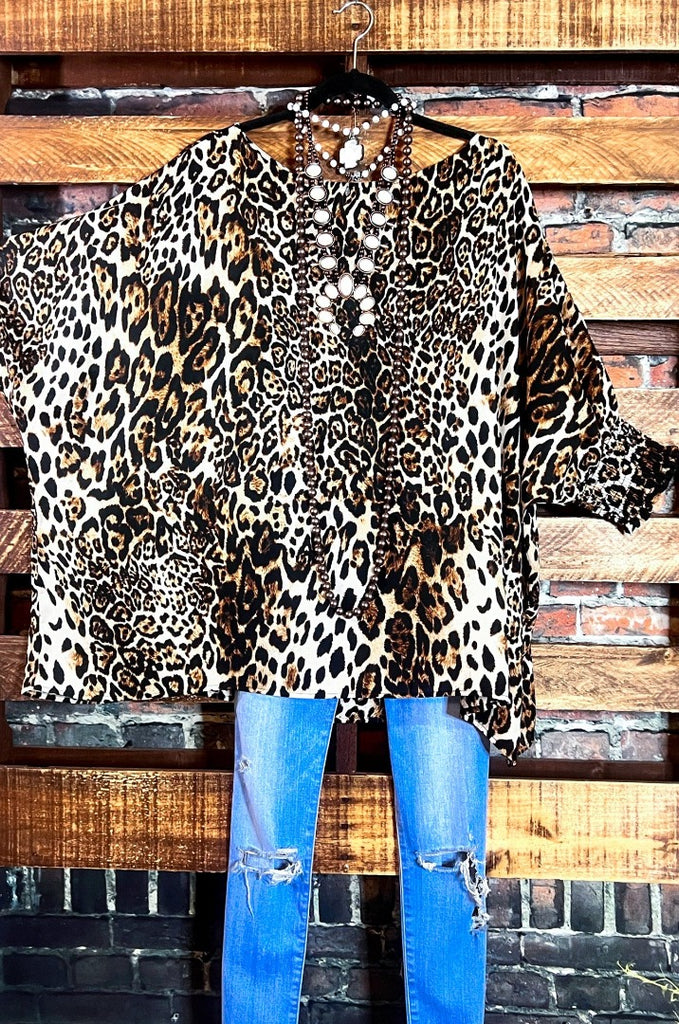BEAUTY IS HERE BROWN LEOPARD OVERSIZED BLOUSE