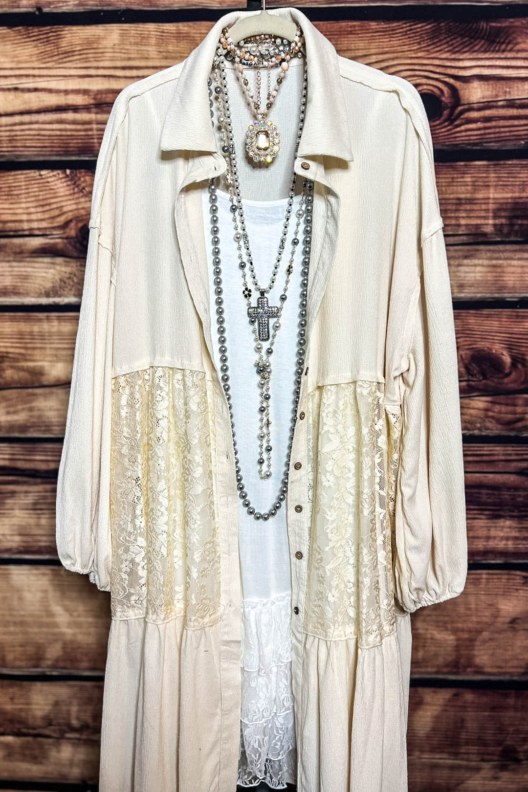 SECRETS OF MY HEARTS SHIRT DRESS JACKET IN BEIGE
