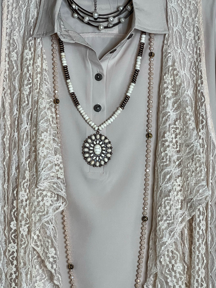 D'AMORE DREAM LACE ASYMMETRIC VEST IN BEIGE