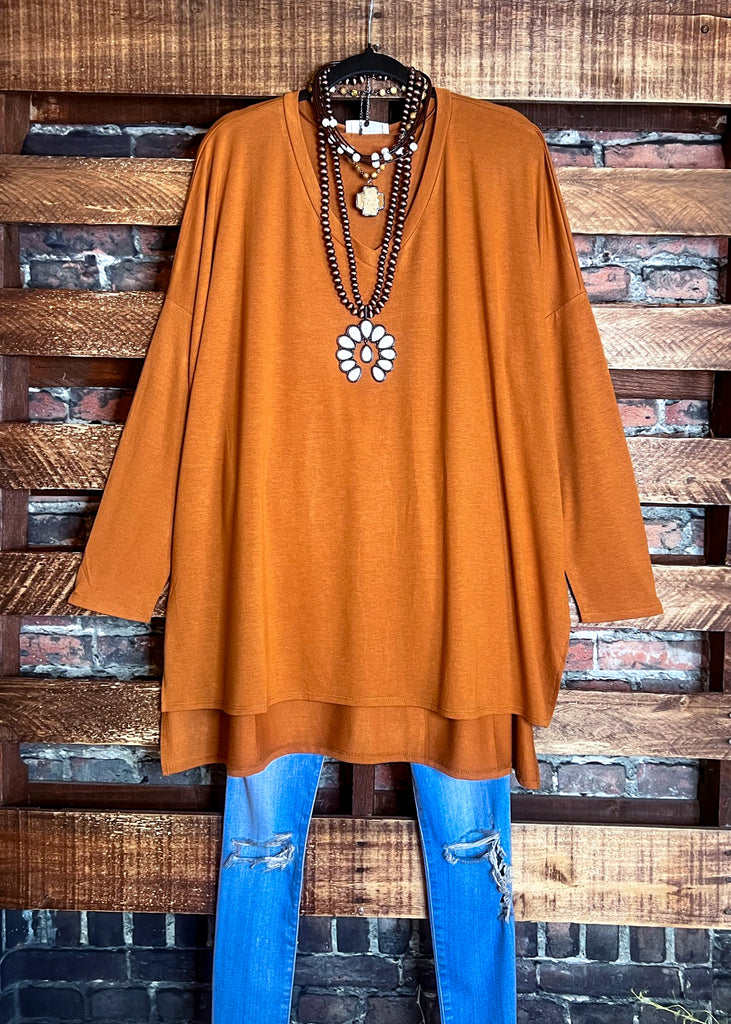 FOREVER PERFECTLY SIMPLE & OVERSIZED T-TUNIC IN ALMOND