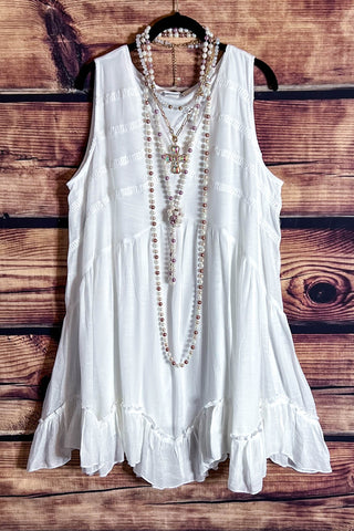A LITTLE ENCHANTMENT ROSES LAYERED SLIP DRESS TUNIC IN  BEIGE & FLORAL