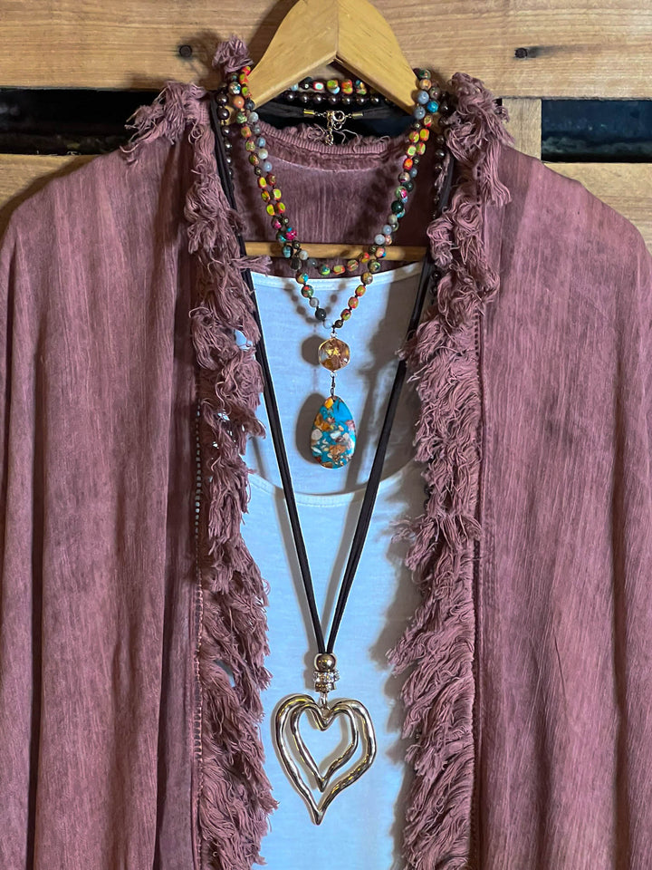 BOHEMIAN SOUL GAUZE PEASANT 100% COTTON KIMONO MOROCCAN CLAY