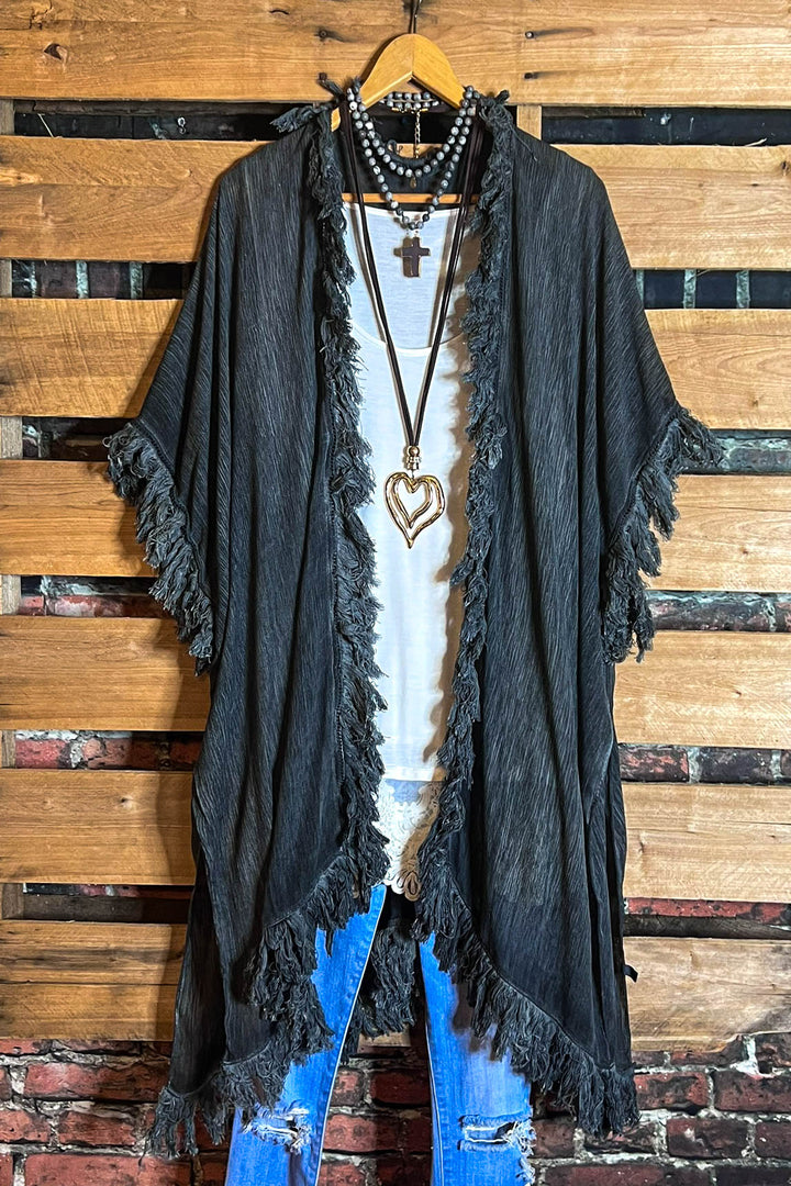 BOHEMIAN SOUL CHARCOAL GAUZE PEASANT 100% COTTON KIMONO