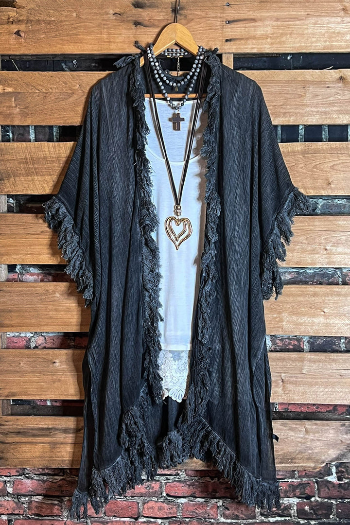 BOHEMIAN SOUL CHARCOAL GAUZE PEASANT 100% COTTON KIMONO