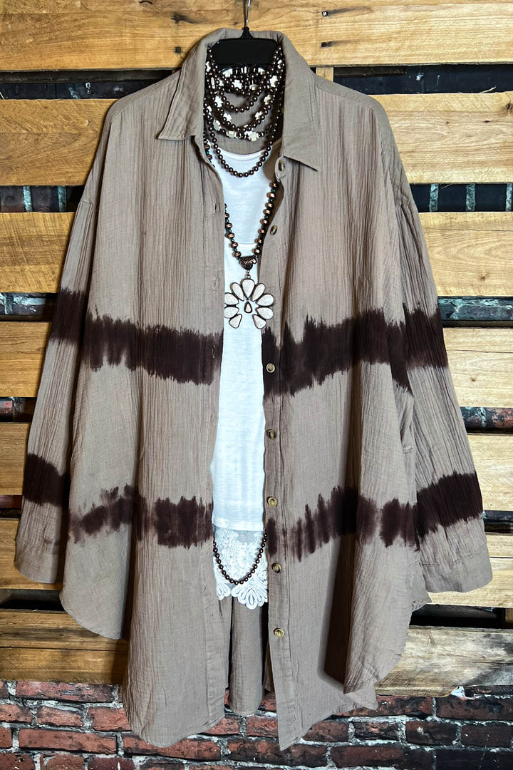 BEST DEFINITION OF COMFY SOFT 100% COTTON OVERSIZED SHIRT TUNIC IN MOCHA