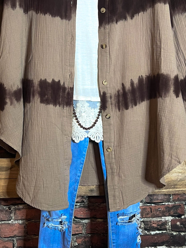BEST DEFINITION OF COMFY SOFT 100% COTTON OVERSIZED SHIRT TUNIC IN MOCHA