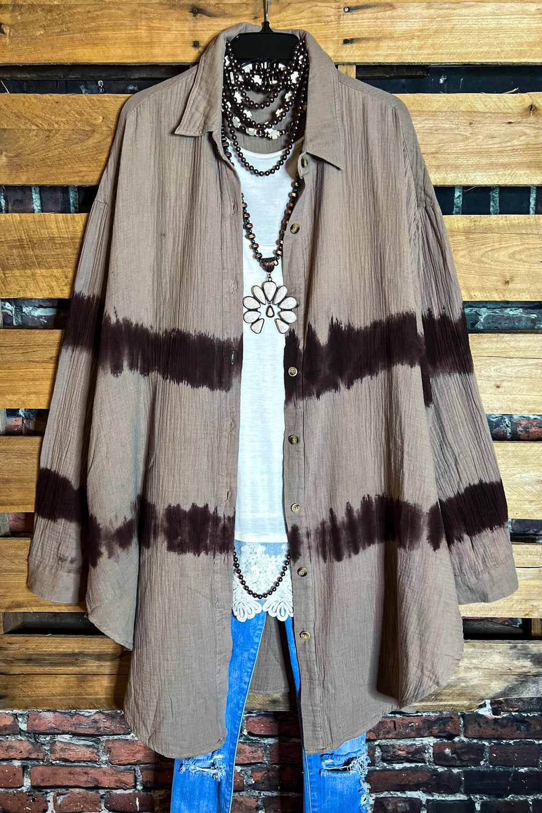 BEST DEFINITION OF COMFY SOFT 100% COTTON OVERSIZED SHIRT TUNIC IN MOCHA