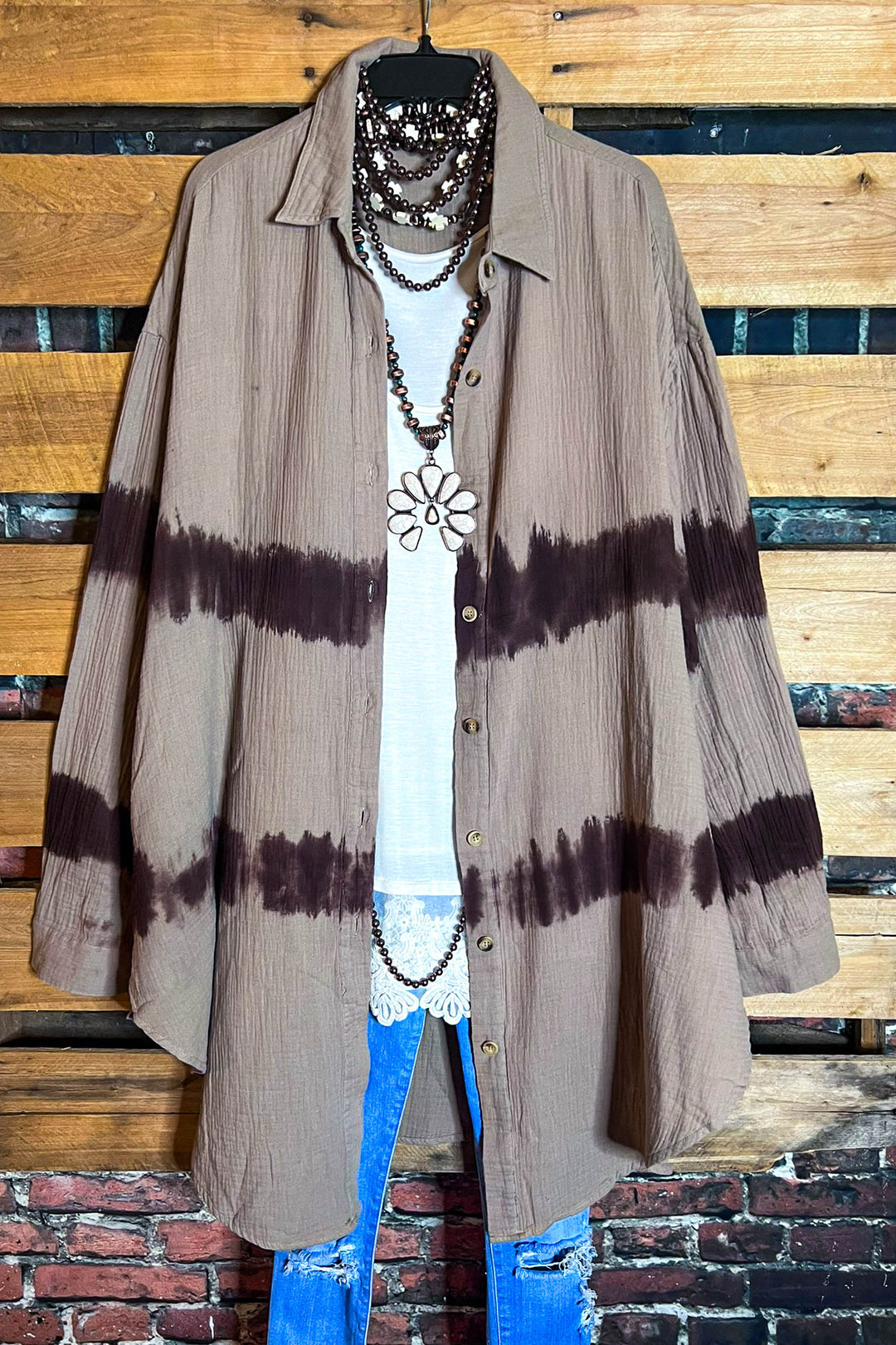 BEST DEFINITION OF COMFY SOFT 100% COTTON OVERSIZED SHIRT TUNIC IN MOCHA