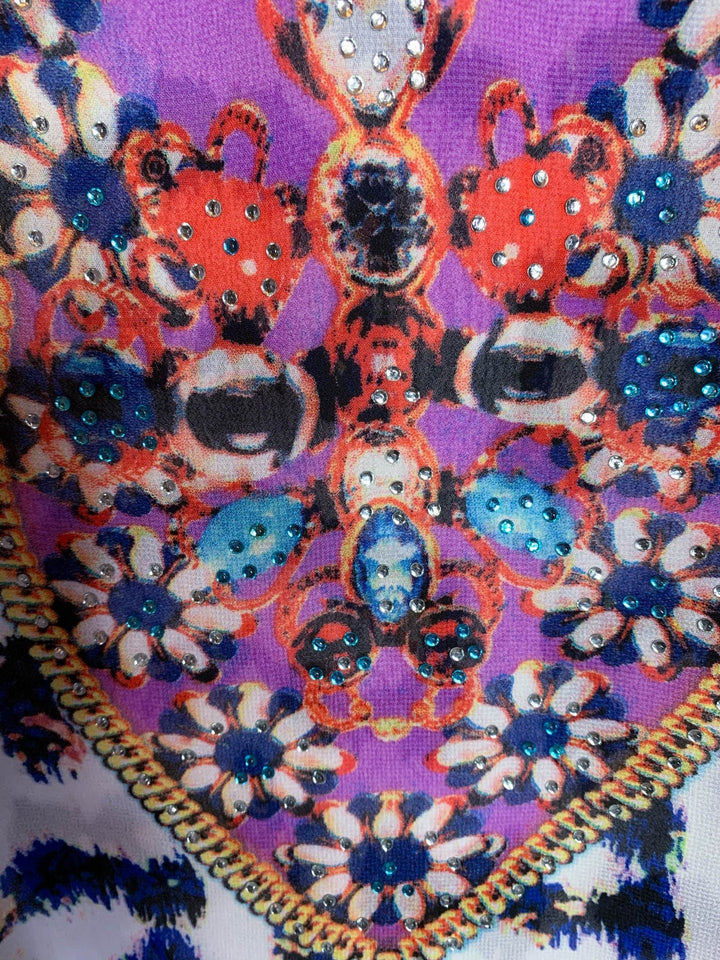 AS CHARMING AS EVER ANIMAL PRINT & CRYSTAL STYLISH TUNIC IN AQUA BLUE