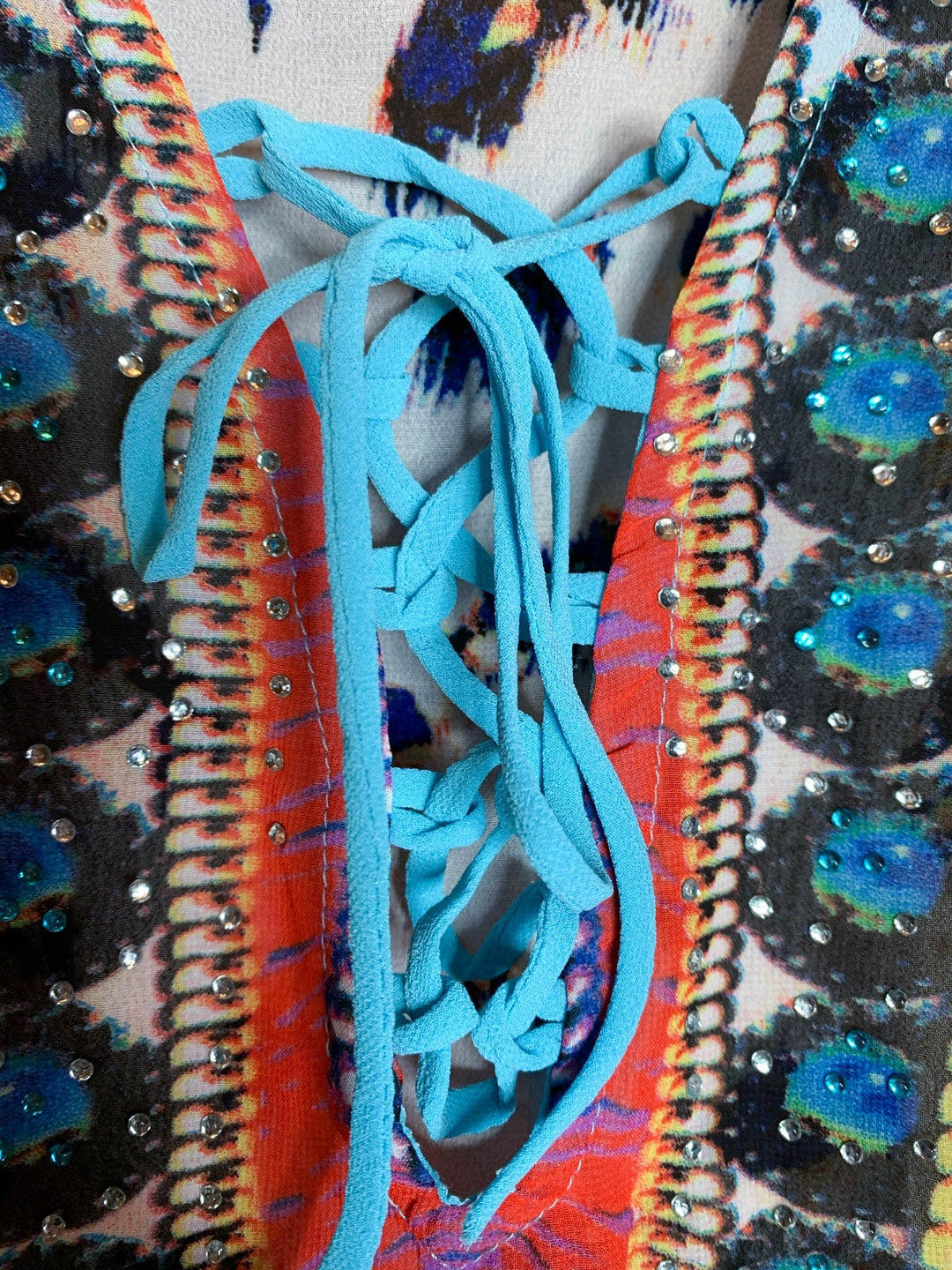 AS CHARMING AS EVER ANIMAL PRINT & CRYSTAL STYLISH TUNIC IN AQUA BLUE