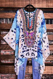 AS CHARMING AS EVER ANIMAL PRINT & CRYSTAL STYLISH TUNIC IN TURQUOISE