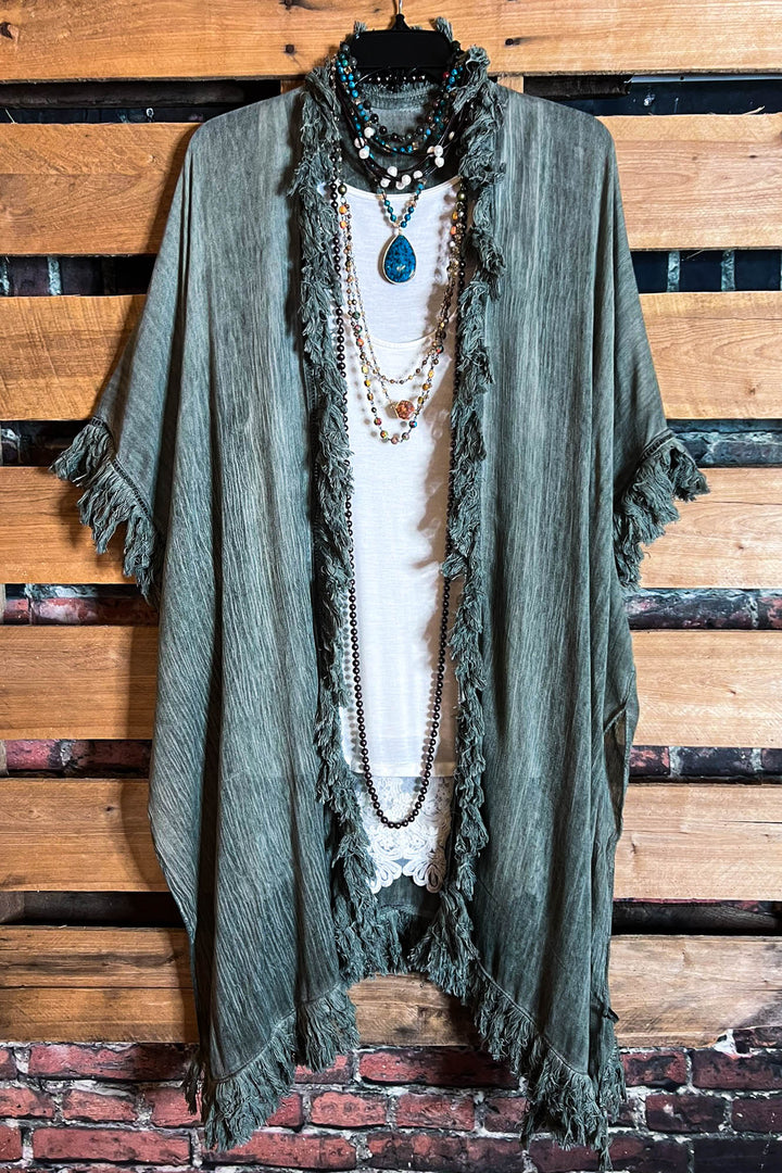 BOHEMIAN SOUL OLIVE GREEN GAUZE PEASANT 100% COTTON KIMONO