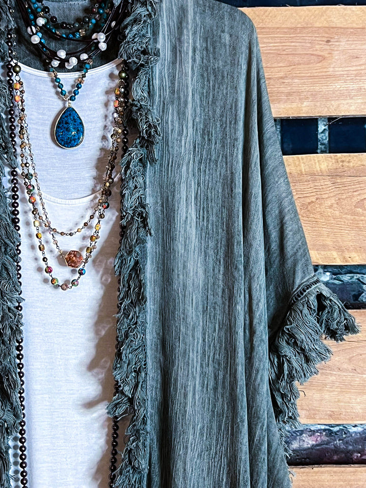 BOHEMIAN SOUL OLIVE GREEN GAUZE PEASANT 100% COTTON KIMONO