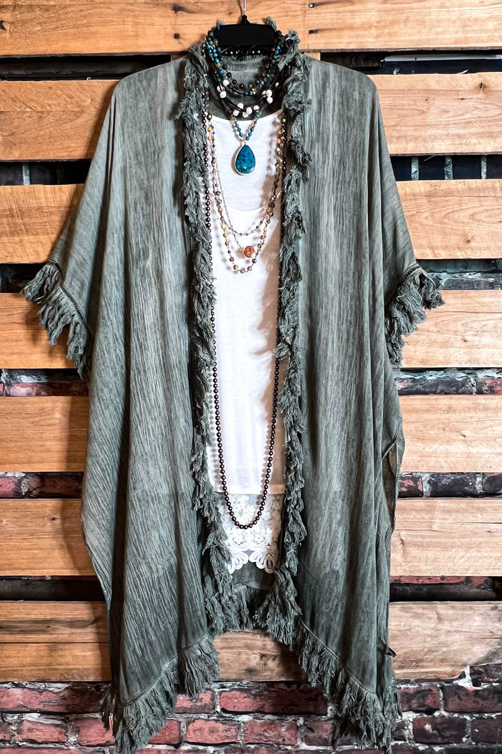 BOHEMIAN SOUL OLIVE GREEN GAUZE PEASANT 100% COTTON KIMONO