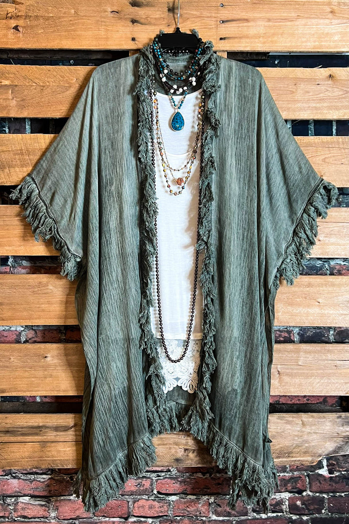 BOHEMIAN SOUL OLIVE GREEN GAUZE PEASANT 100% COTTON KIMONO