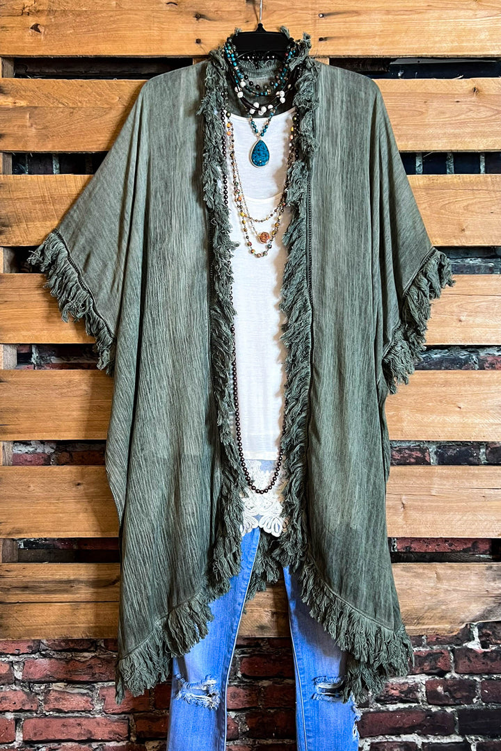 BOHEMIAN SOUL OLIVE GREEN GAUZE PEASANT 100% COTTON KIMONO