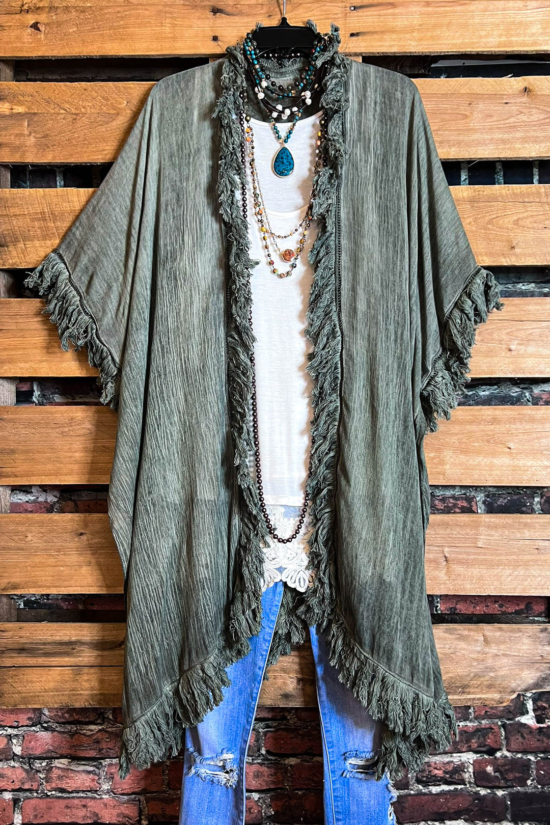 BOHEMIAN SOUL OLIVE GREEN GAUZE PEASANT 100% COTTON KIMONO