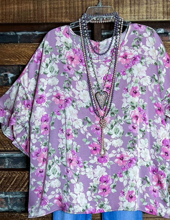22-26 SIZE - FLORAL BLOUSE IN LILAC & MULTI-COLOR-------SALE
