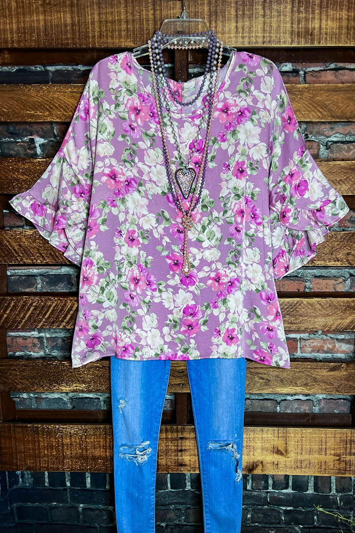 22-26 SIZE - FLORAL BLOUSE IN LILAC & MULTI-COLOR-------SALE
