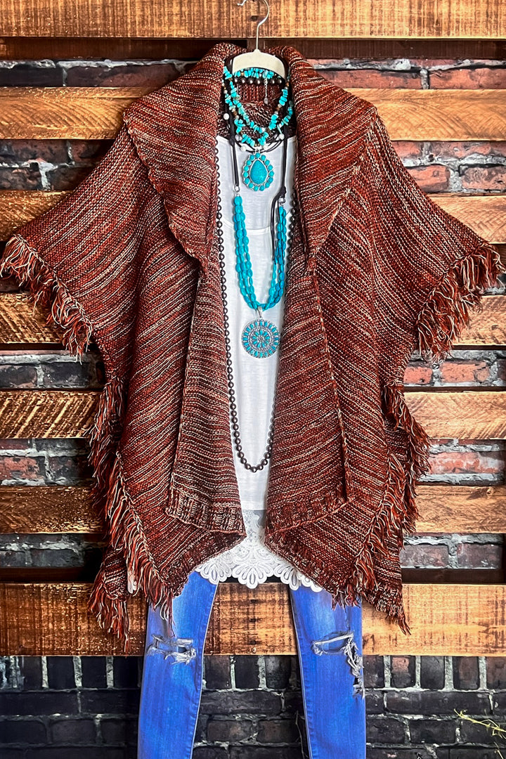 RUSTIC BEAUTY COZY UP SWEATER CARDIGAN IN BROWN RUST