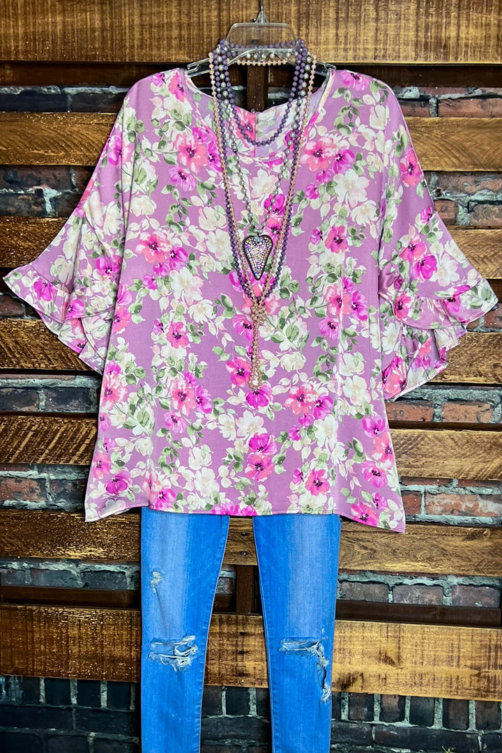 22-26 SIZE - FLORAL BLOUSE IN LILAC & MULTI-COLOR-------SALE