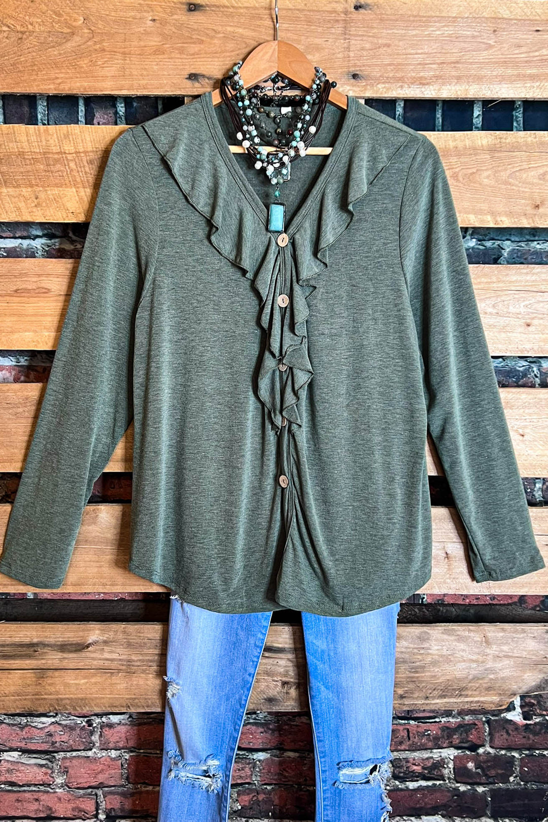 MY HEART IS YOURS OLIVE MULTI-TONES TUNIC