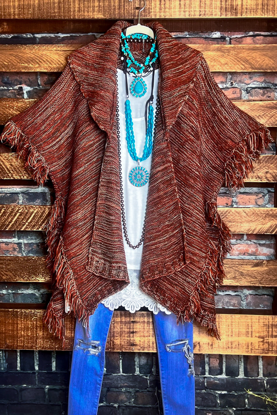 RUSTIC BEAUTY COZY UP SWEATER CARDIGAN IN BROWN RUST