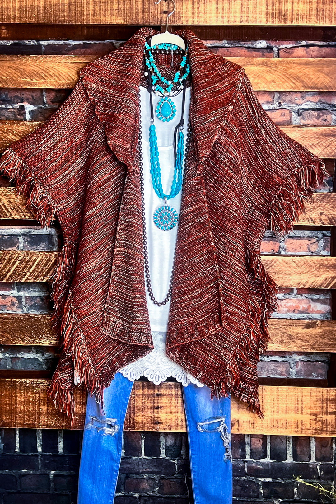 RUSTIC BEAUTY COZY UP SWEATER CARDIGAN IN BROWN RUST