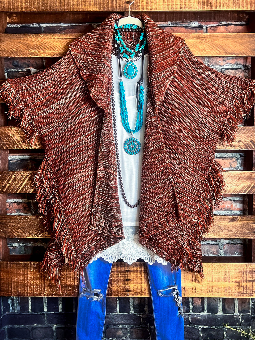 RUSTIC BEAUTY COZY UP SWEATER CARDIGAN IN BROWN RUST