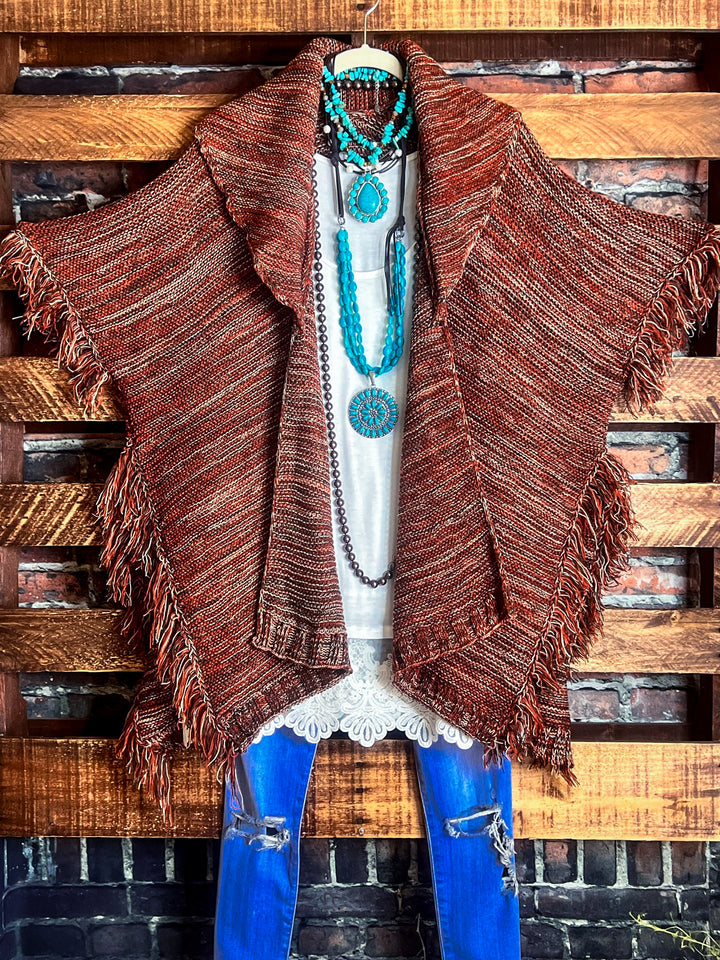 RUSTIC BEAUTY COZY UP SWEATER CARDIGAN IN BROWN RUST
